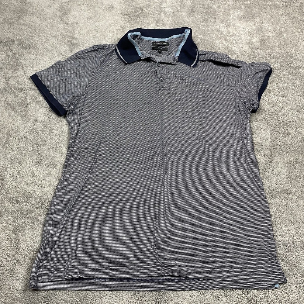 Banana Republic Slim Fit Polo Mens XXL Navy Pattern Buttons Short Sleeve